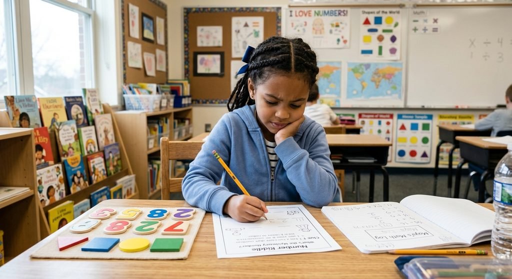 Elementary student thinking through a challenging number riddle