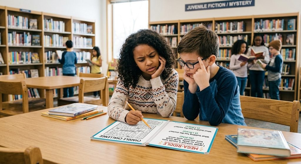 Kids thinking carefully while solving tricky riddles together