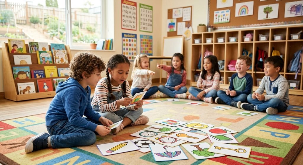 Young children solving easy what am I riddles with picture clues