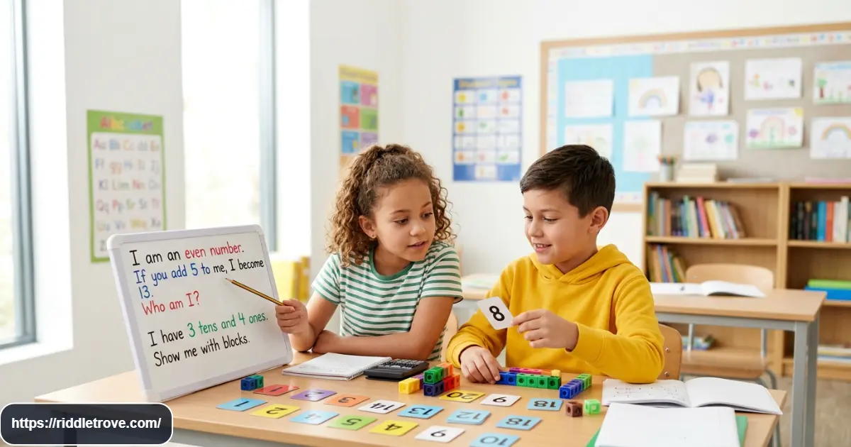 Kids solving challenging math riddles together during a learning activity