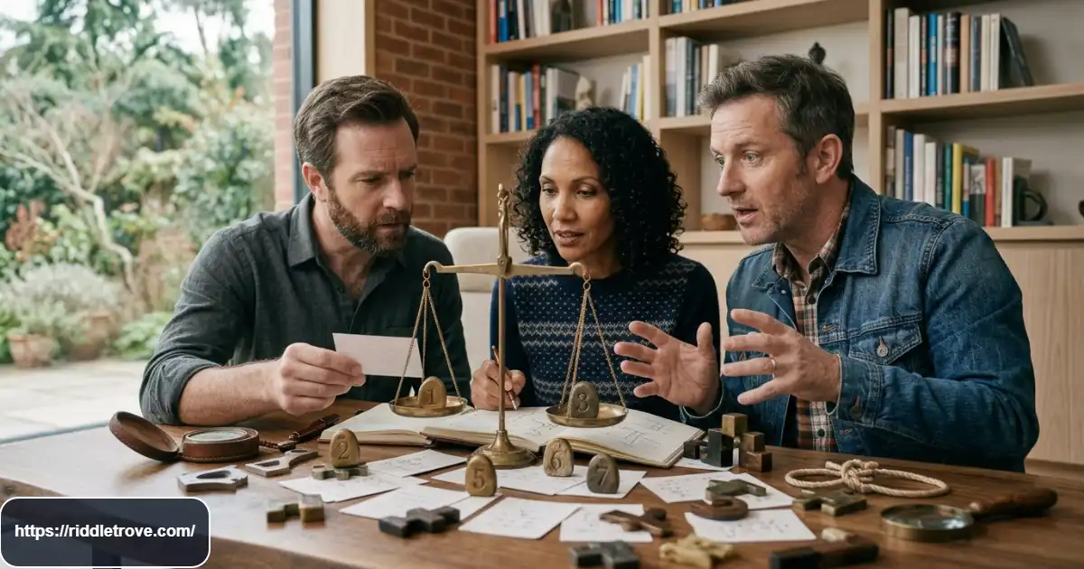 Adults tackling the hardest logic riddles in a focused puzzle challenge