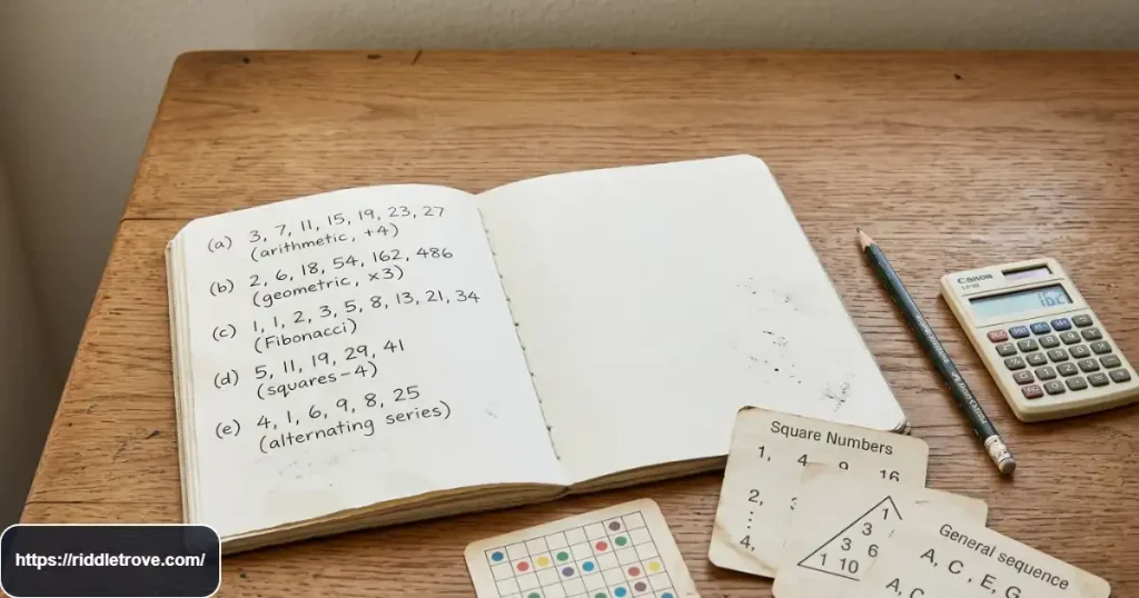 Close-up of number sequences used in challenging mathematical pattern riddles