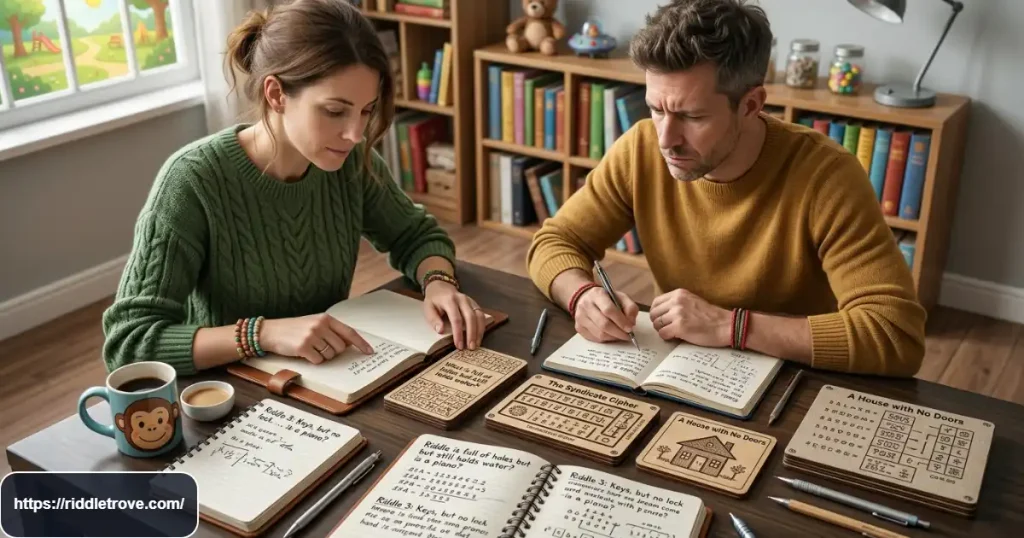 Adult solving challenging riddles using logic and careful reasoning