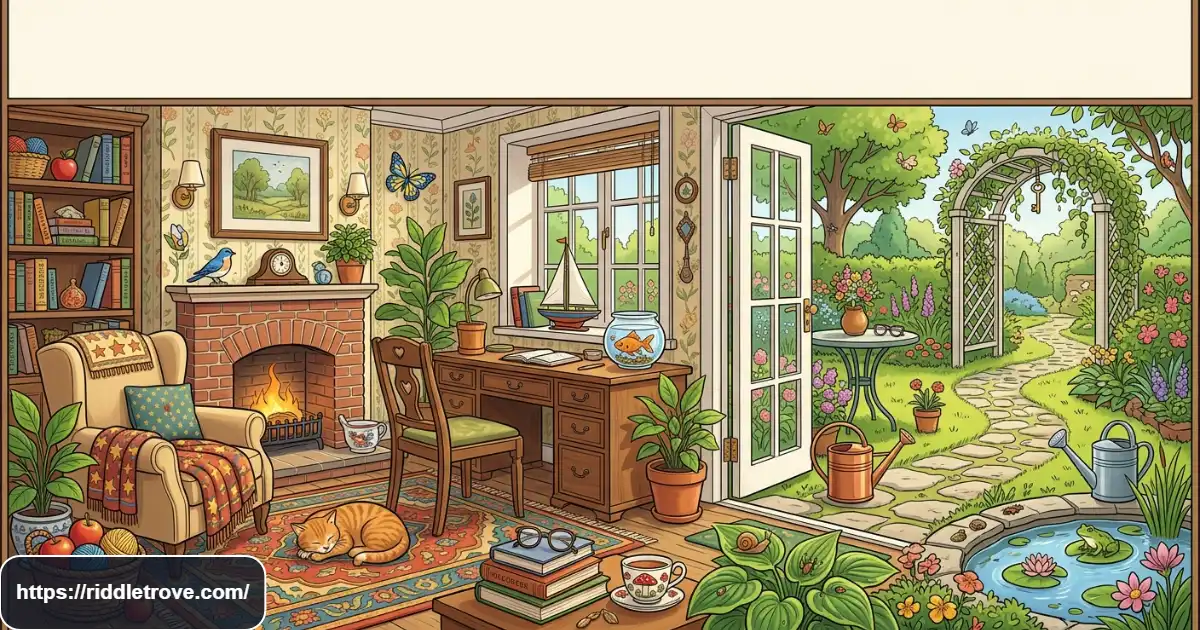 Detailed picture puzzle with small hidden objects for readers to discover