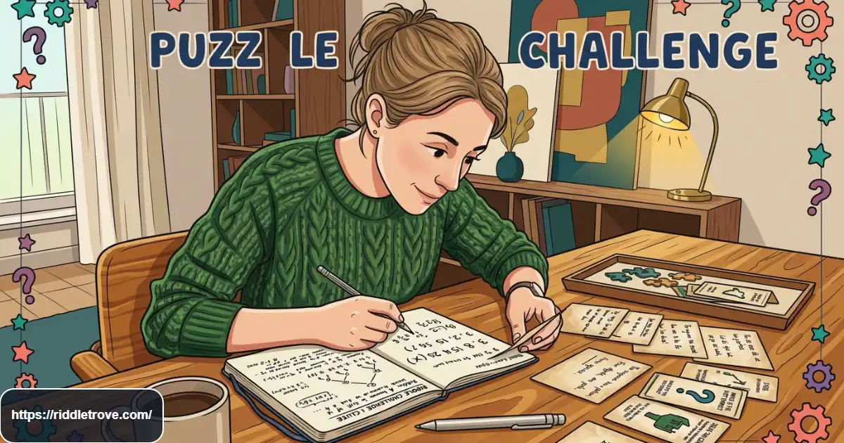 Adult solving really hard riddles with answers at a puzzle table