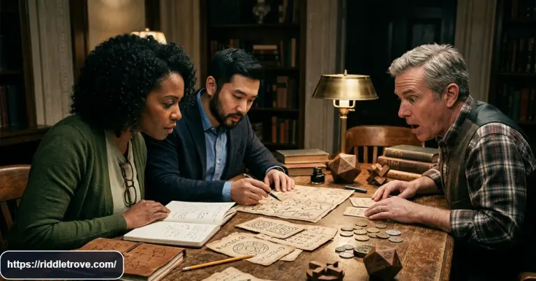 Adults solving final challenge riddles
