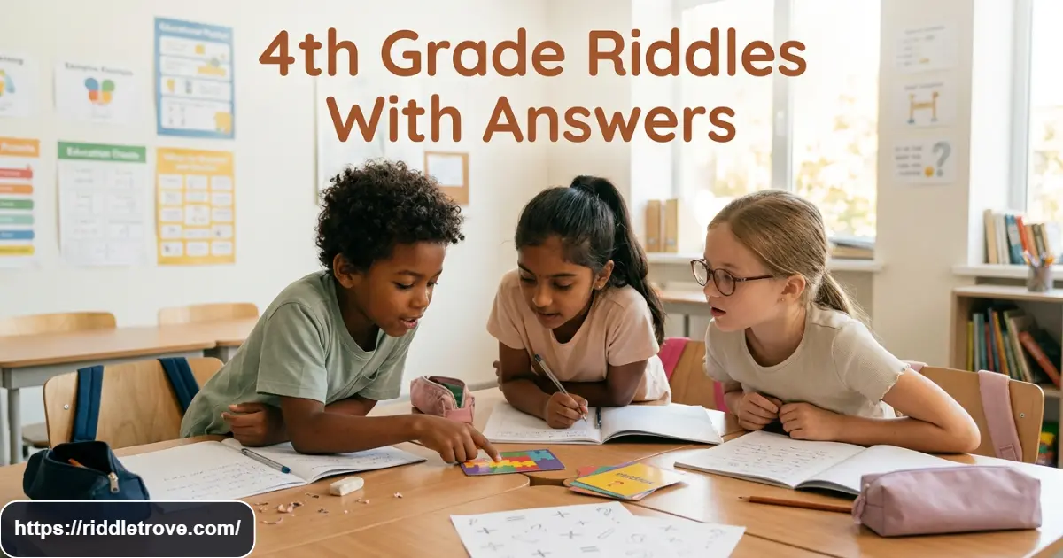 Fourth graders solving fun riddles and brain teasers together in a classroom