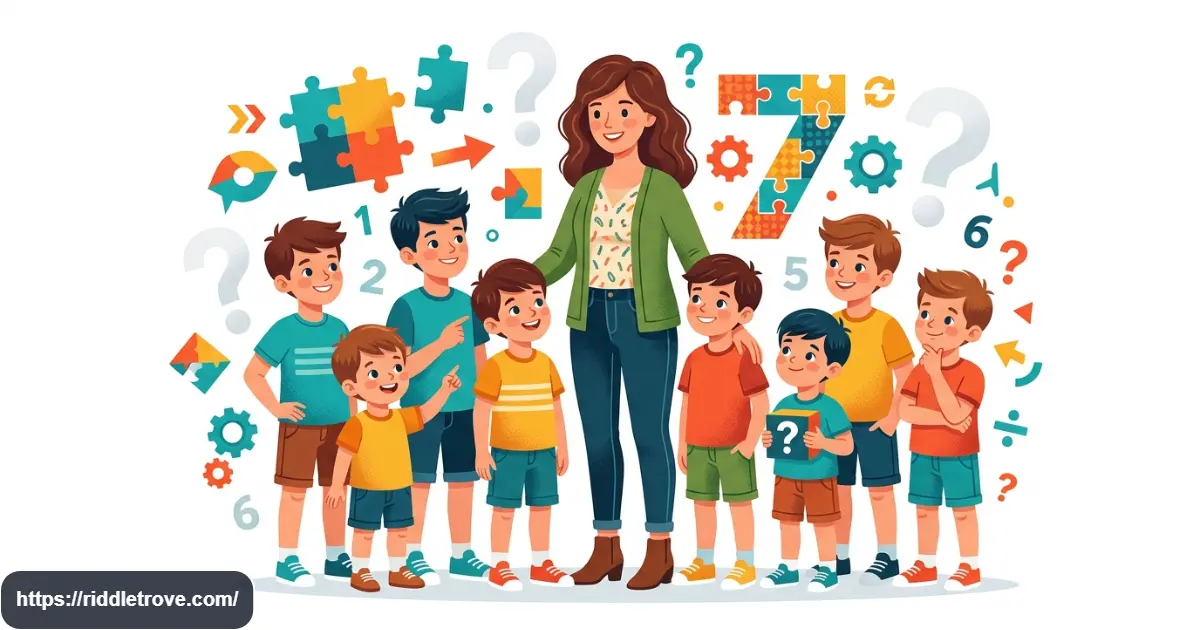 A woman with seven boys representing a tricky family riddle