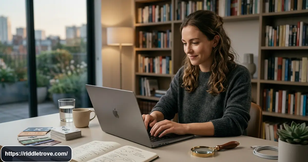 Person typing a difficult riddle into an AI solver and checking the answer