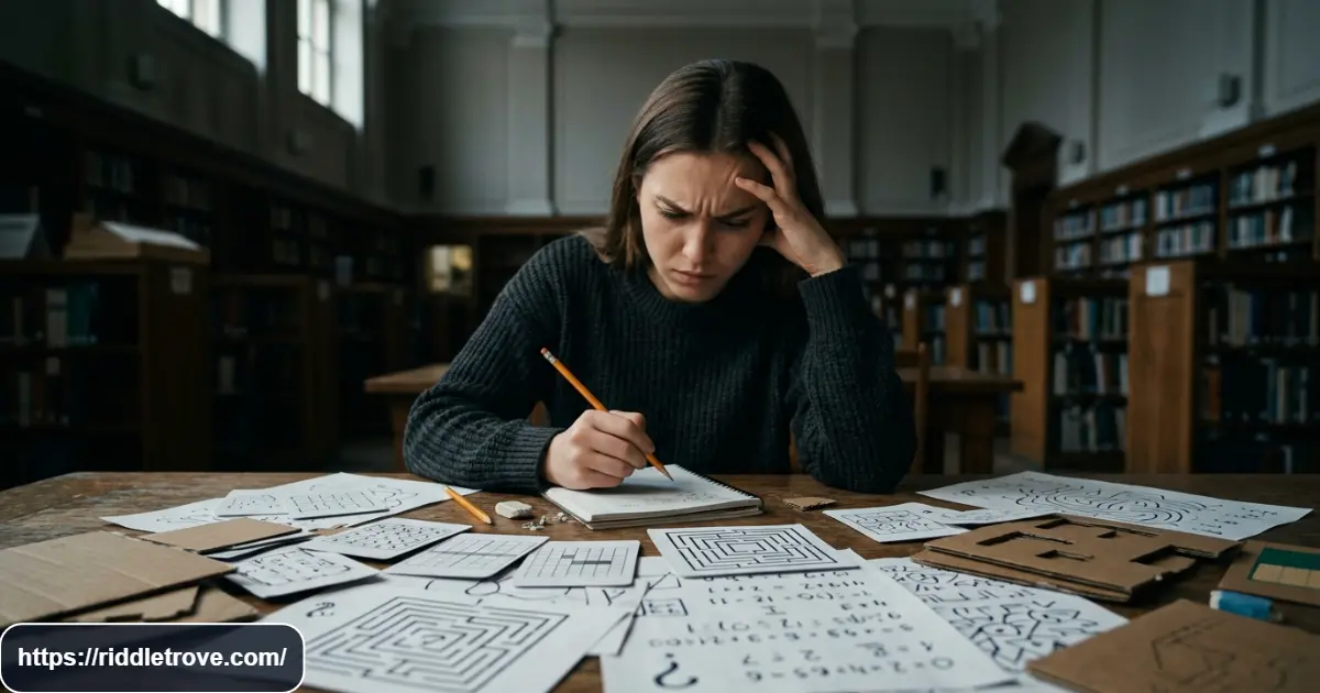 Person solving challenging brain-bending riddles with puzzles and number patterns