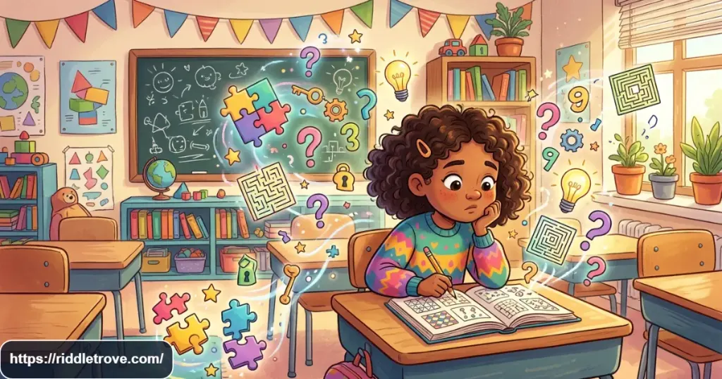 Brain-bending riddles for 4th graders with puzzle pieces and logic clues