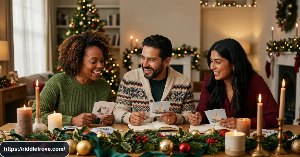 Christmas candle riddles with festive candles, ornaments, greenery, and holiday decorations