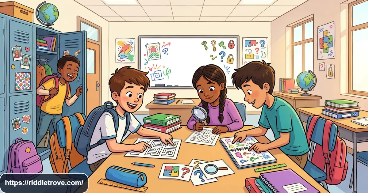 Middle school students solving classroom and back-to-school riddles