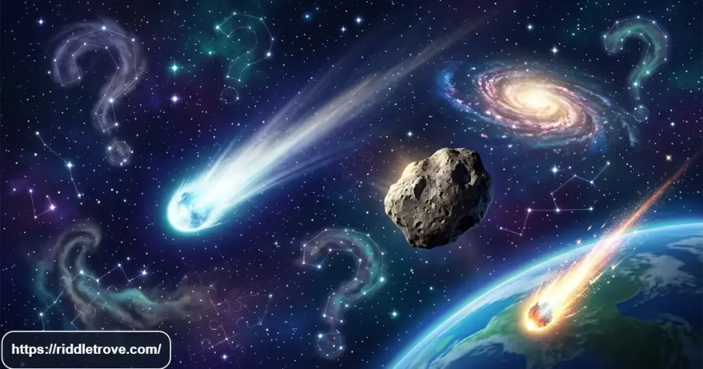 Comet, meteor, and asteroid riddles with cosmic space objects