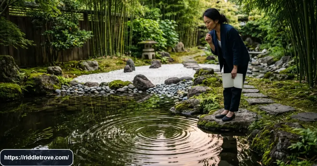 Adult thinker contemplating a difficult Zen paradox in quiet surroundings