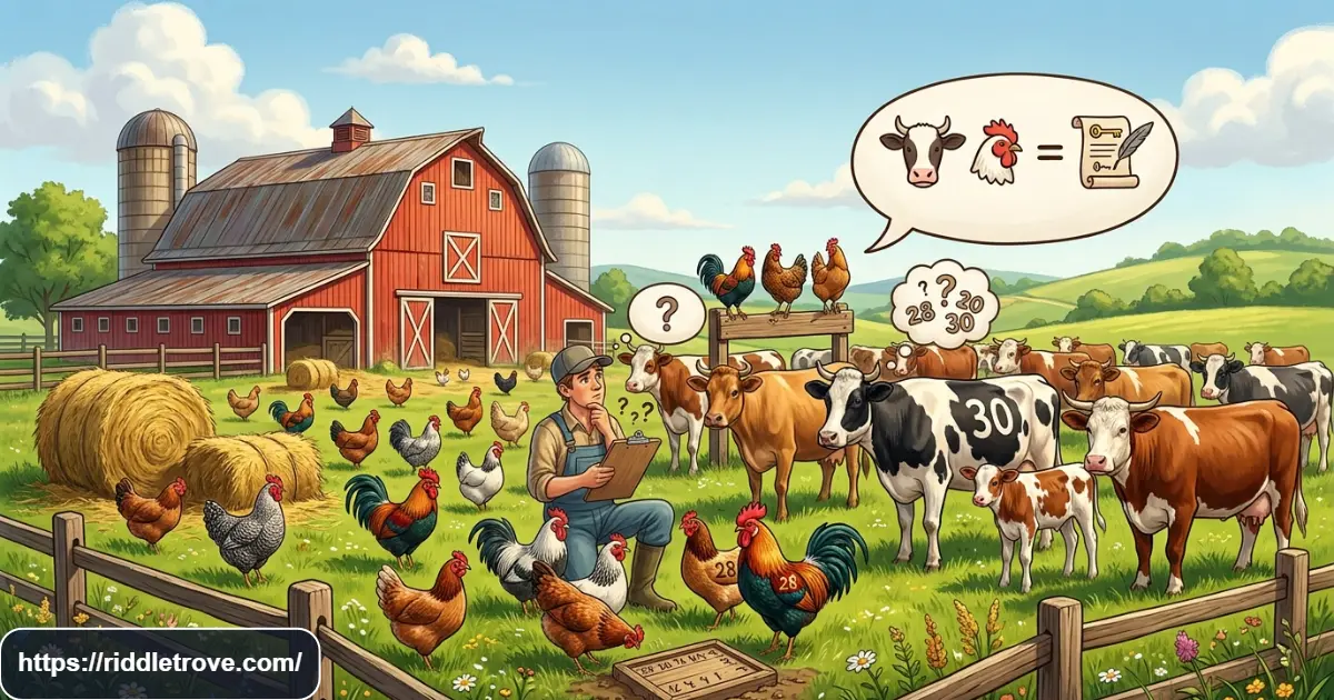 Cows and chickens in a playful farm puzzle scene