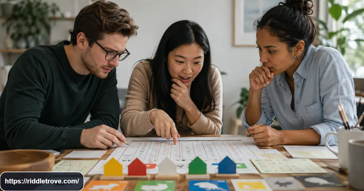 Adults solving Einstein's Riddle with a five-house logic puzzle grid