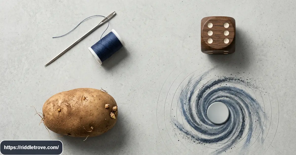 Needle dice potato and storm imagery representing eye wordplay riddles
