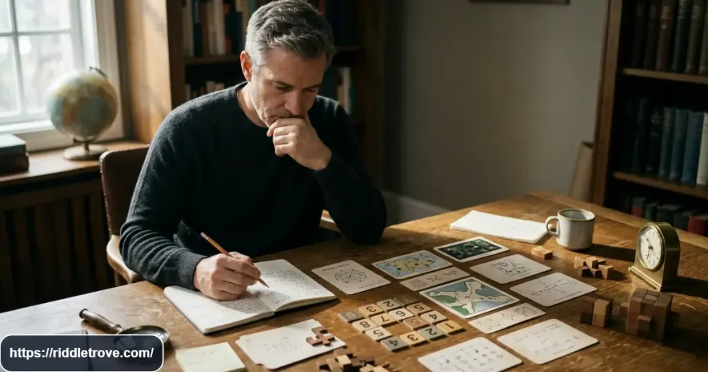 Reader facing a difficult final riddle challenge with puzzle clues