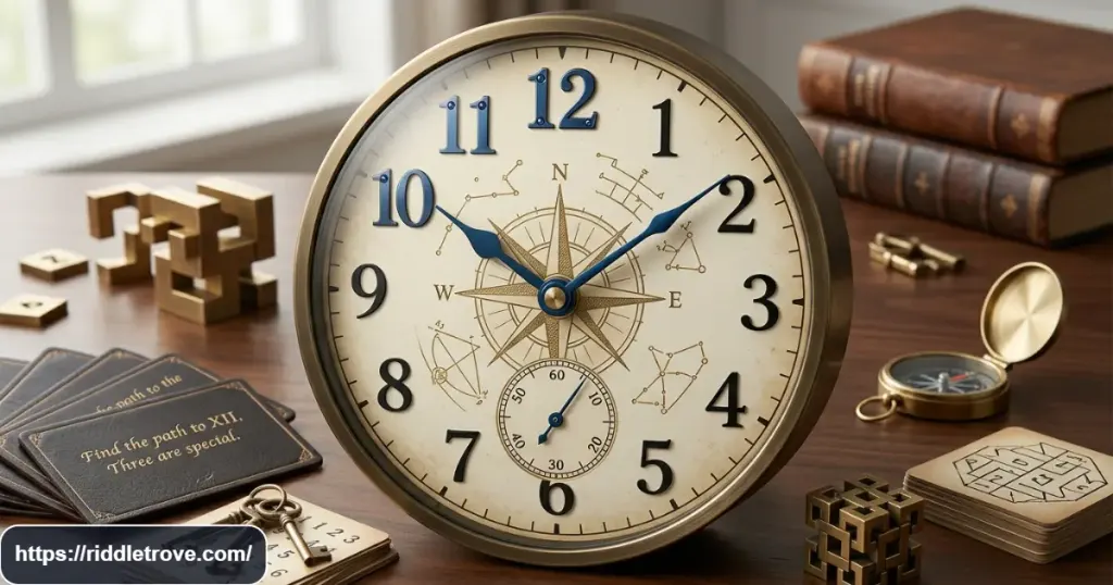 Detailed clock face used for a challenging number and digit puzzle
