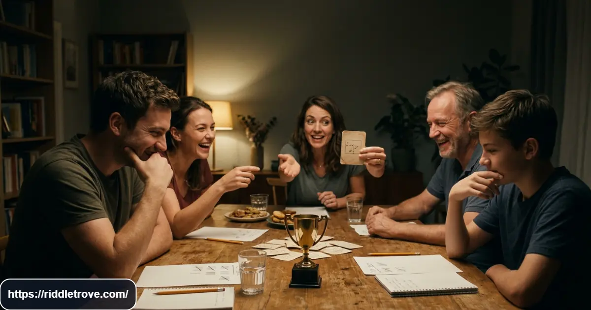 Friends competing in a final funny riddle challenge