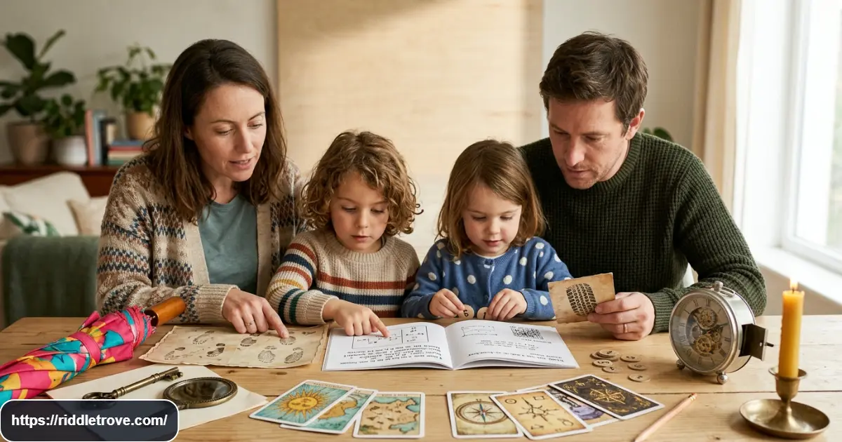 Family solving a final set of clever riddles together at home