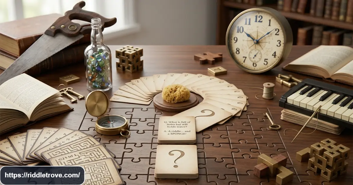 Challenging puzzle scene with bottle and wordplay clues for final riddles