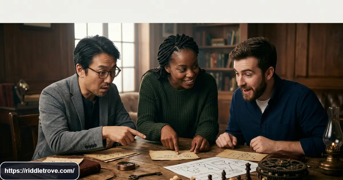 Puzzle enthusiasts facing their final challenging riddles with focused expressions