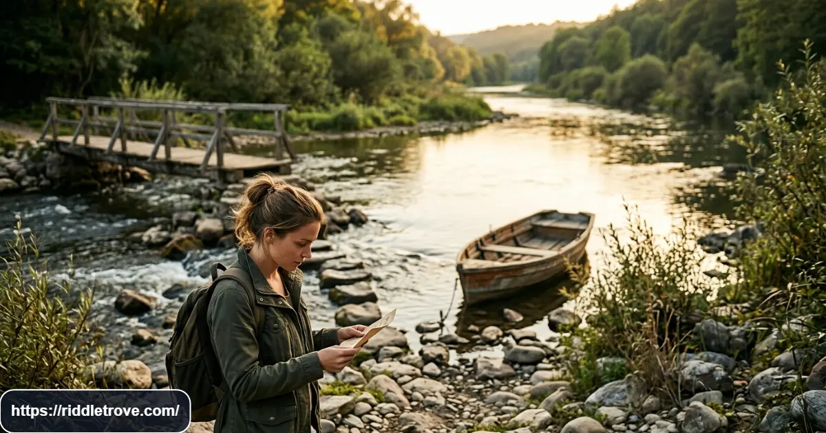 Challenging river puzzle cards beside a bridge and winding river