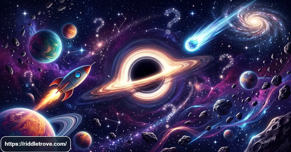 Final space riddle challenge with planets and deep-space objects