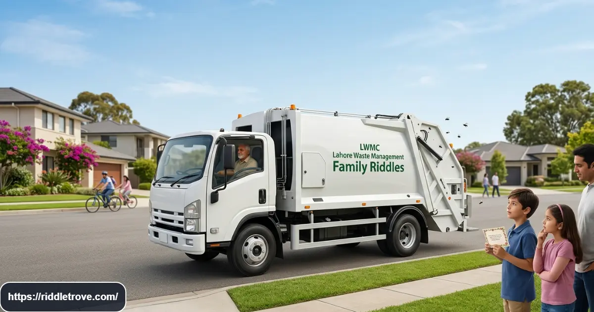 Garbage truck with flies representing the four wheels and flies riddle
