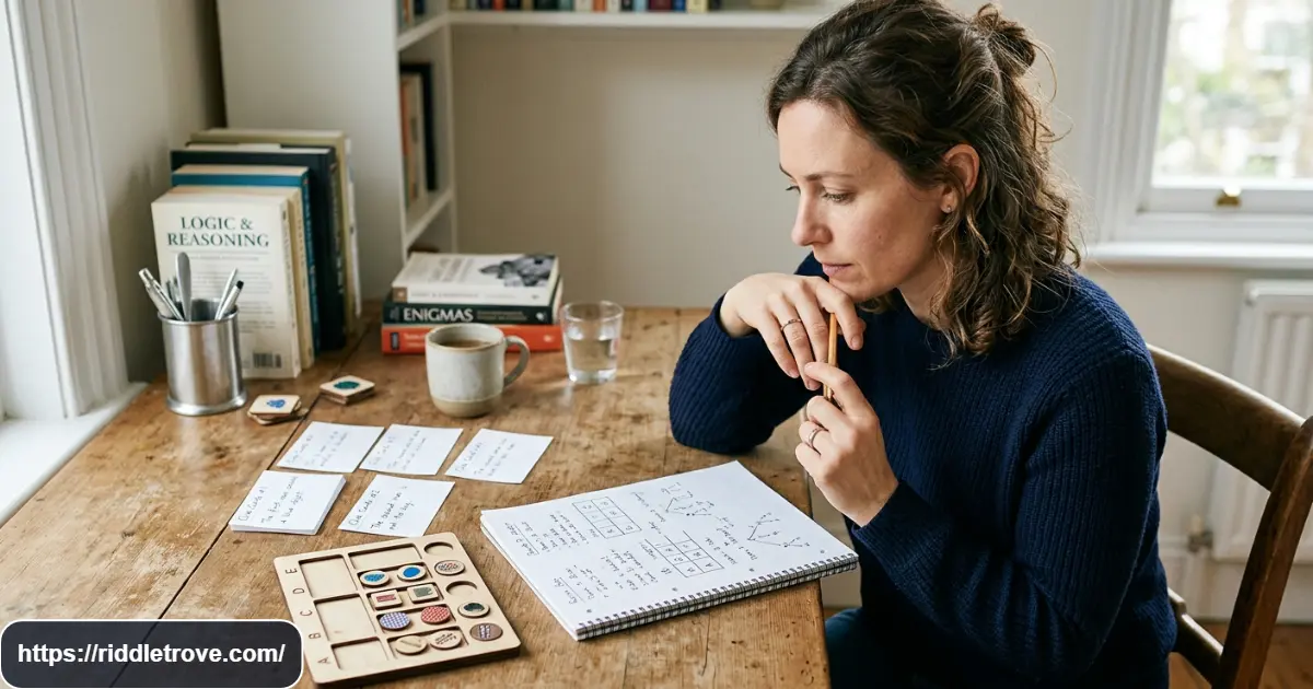 Person analyzing logic clues and solving a difficult puzzle