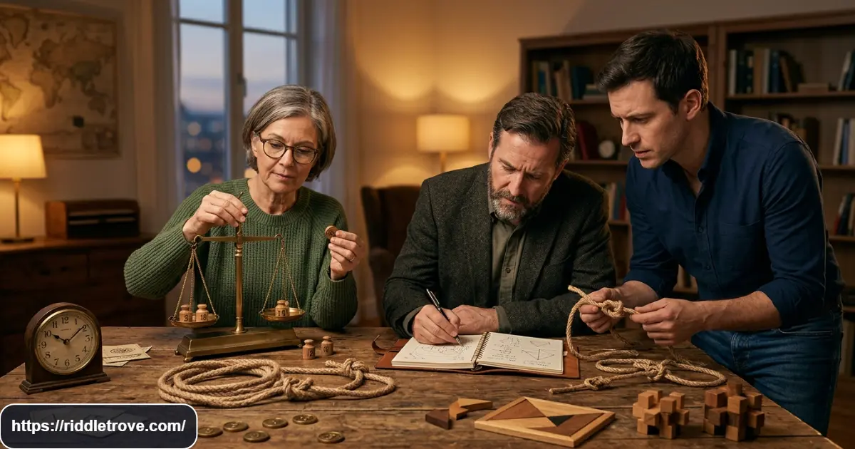 Experienced puzzle solvers working through difficult logic riddles at a modern table
