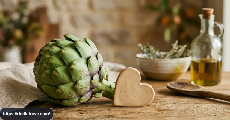 Artichoke beside a heart symbol for the heart that doesn't beat riddle
