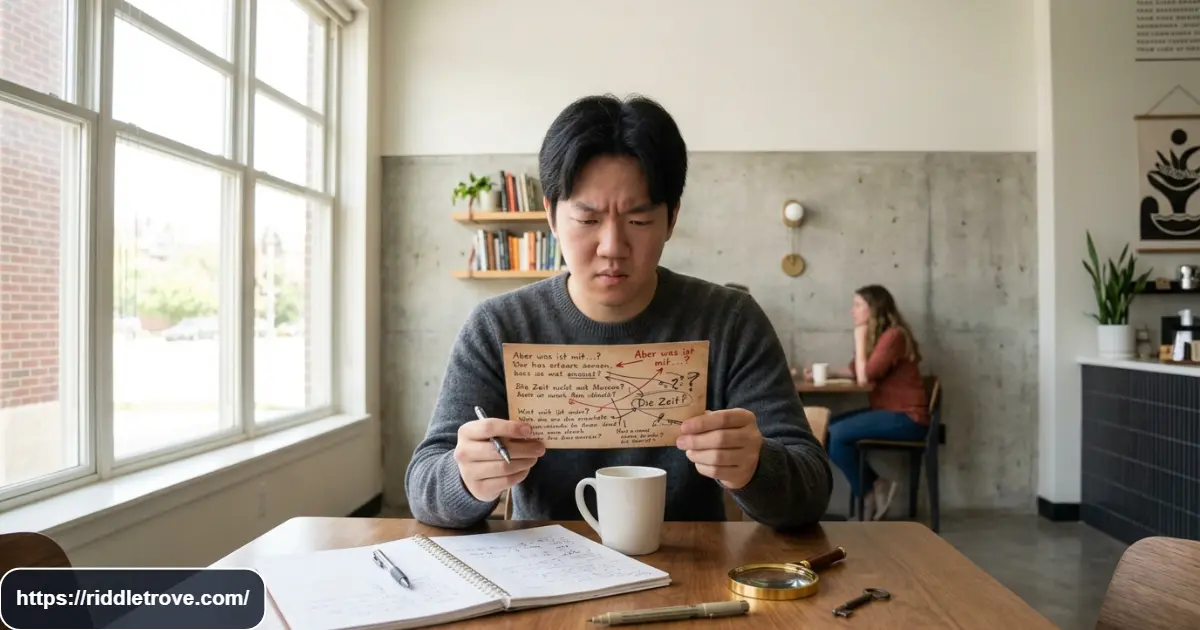 Puzzle solver examining misleading clues in a riddle