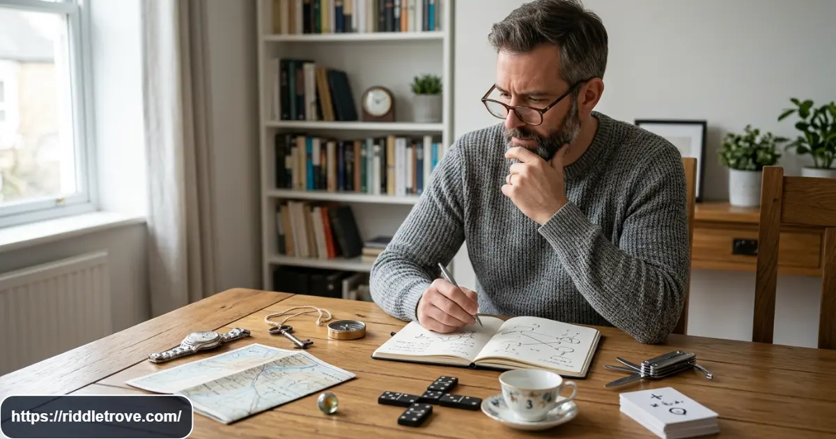 Adult puzzle solver thinking through a clever lateral thinking challenge