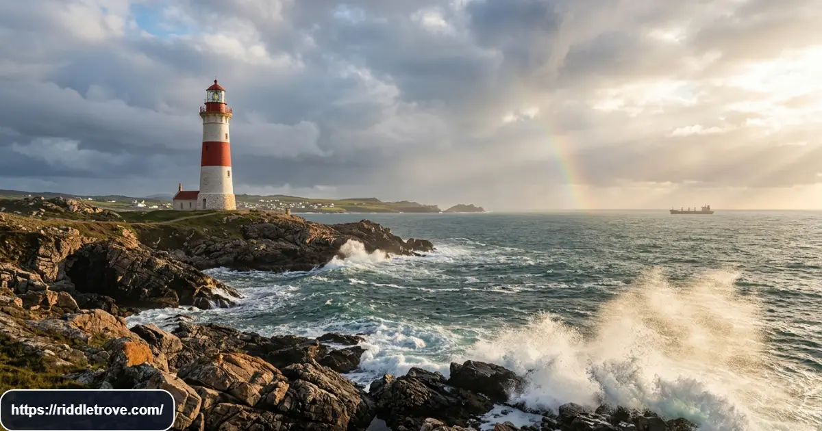 Lighthouse overlooking rolling ocean waves beside a rocky coast