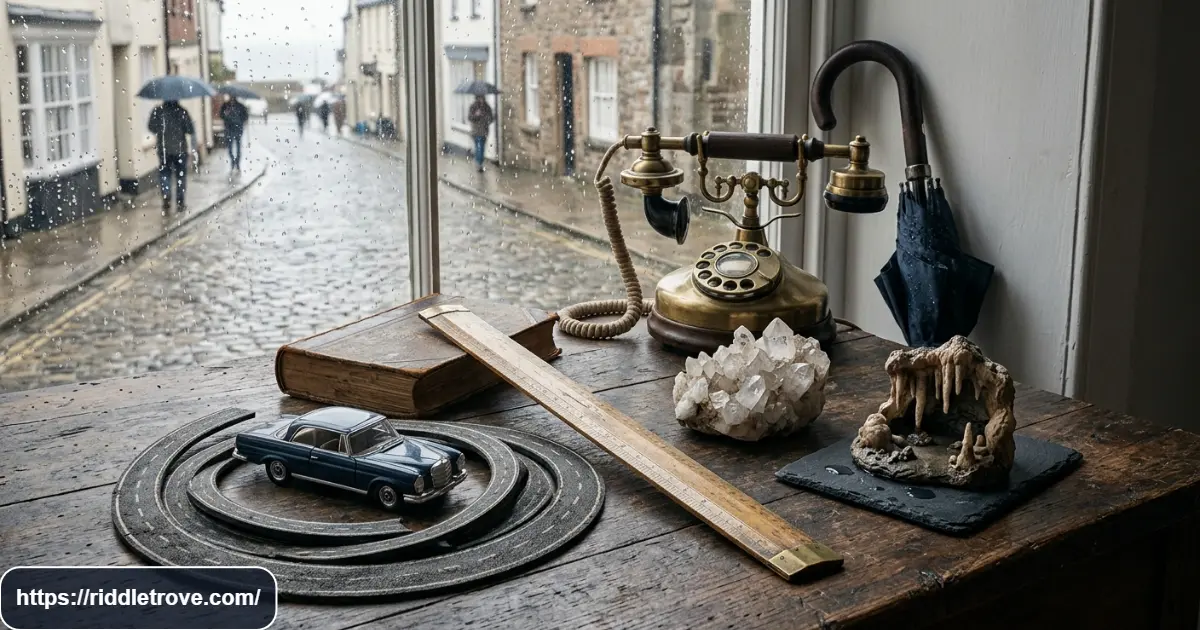 Objects and clues arranged for medium difficulty brain teasers