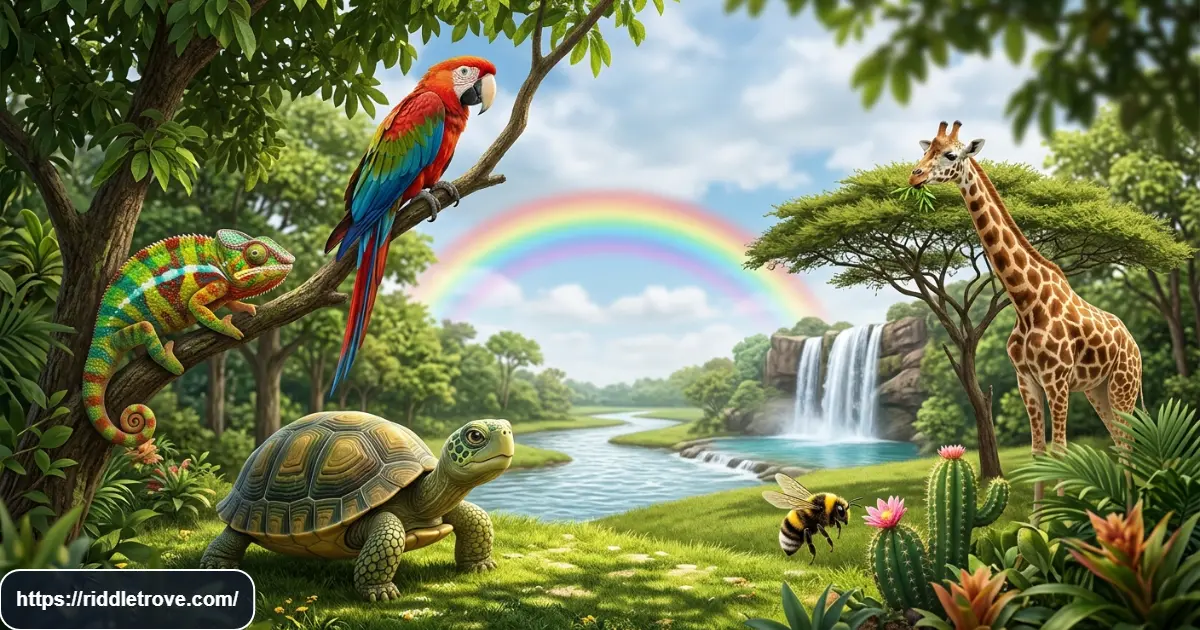 Nature and animal riddles featuring colorful wildlife and outdoor scenes