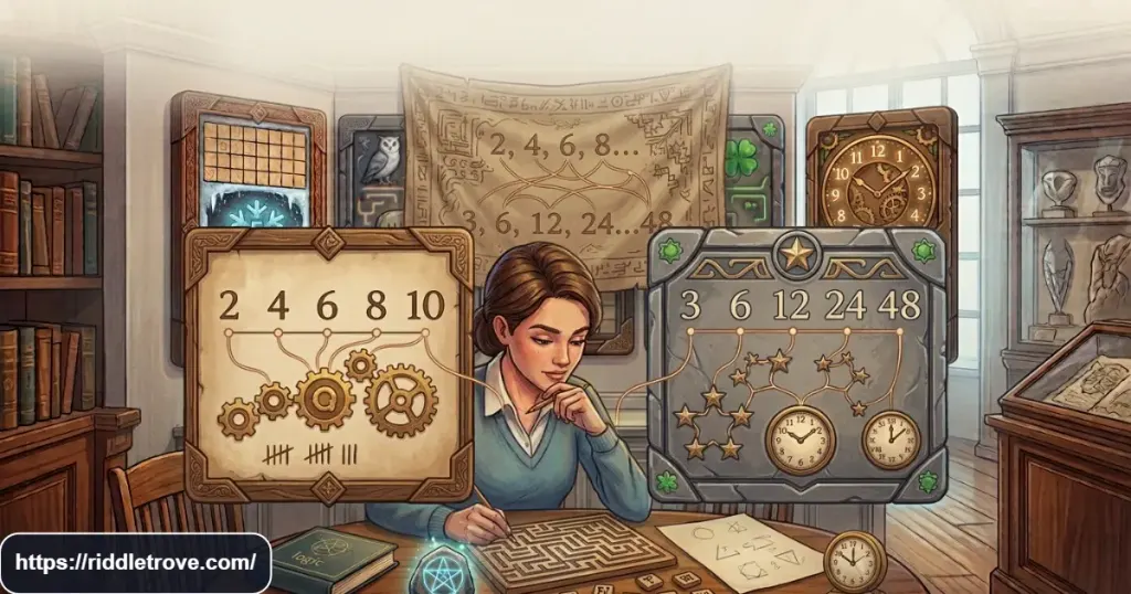 Number sequence riddles with patterns for testing logical thinking