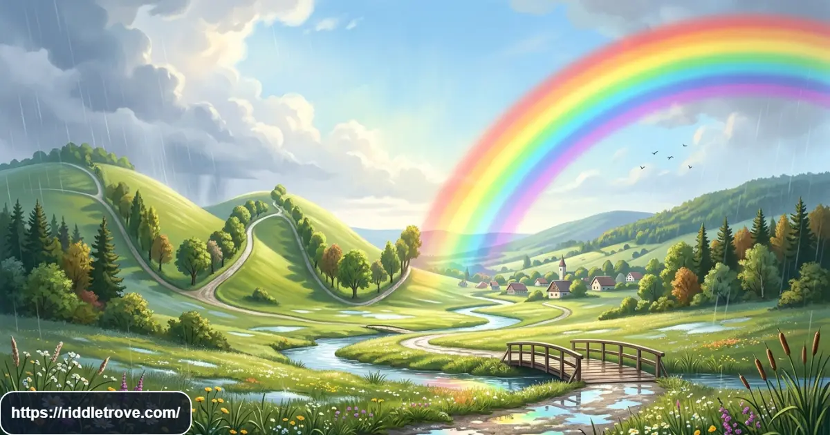 Colorful rainbow with the letter W highlighted as the riddle answer