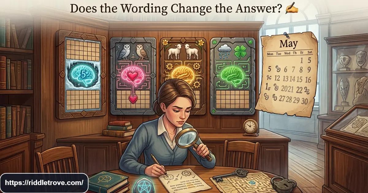 Reader examining tricky riddle wording to find a hidden clue