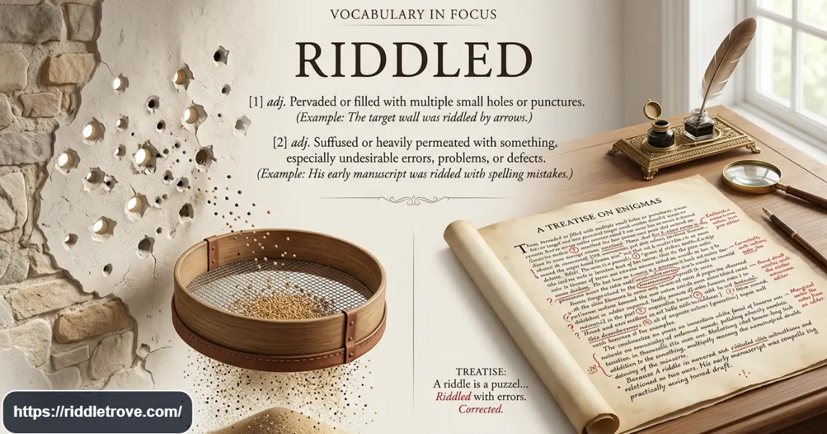 Illustration explaining the meaning of the word riddled with simple examples