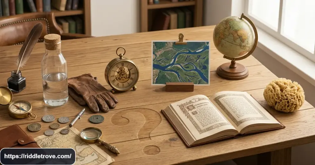 Everyday objects representing similar short riddles and brain teasers