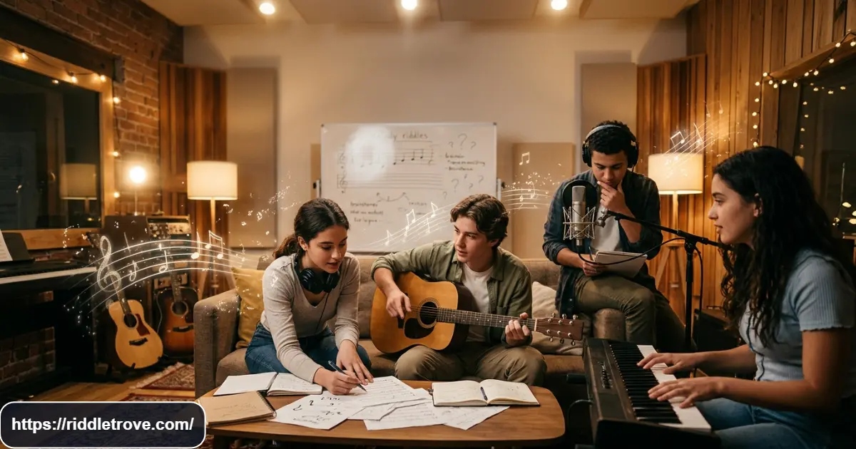 Teens solving song and melody riddles with musical instruments