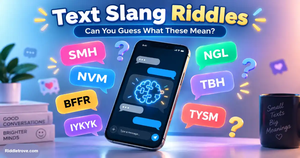 Featured image for Text slang riddles with SMH, NVM, BFFR and IYKYK