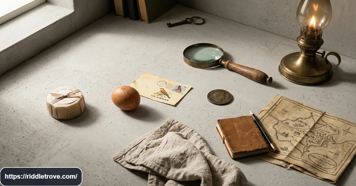 Common objects arranged as clues for tricky short riddles