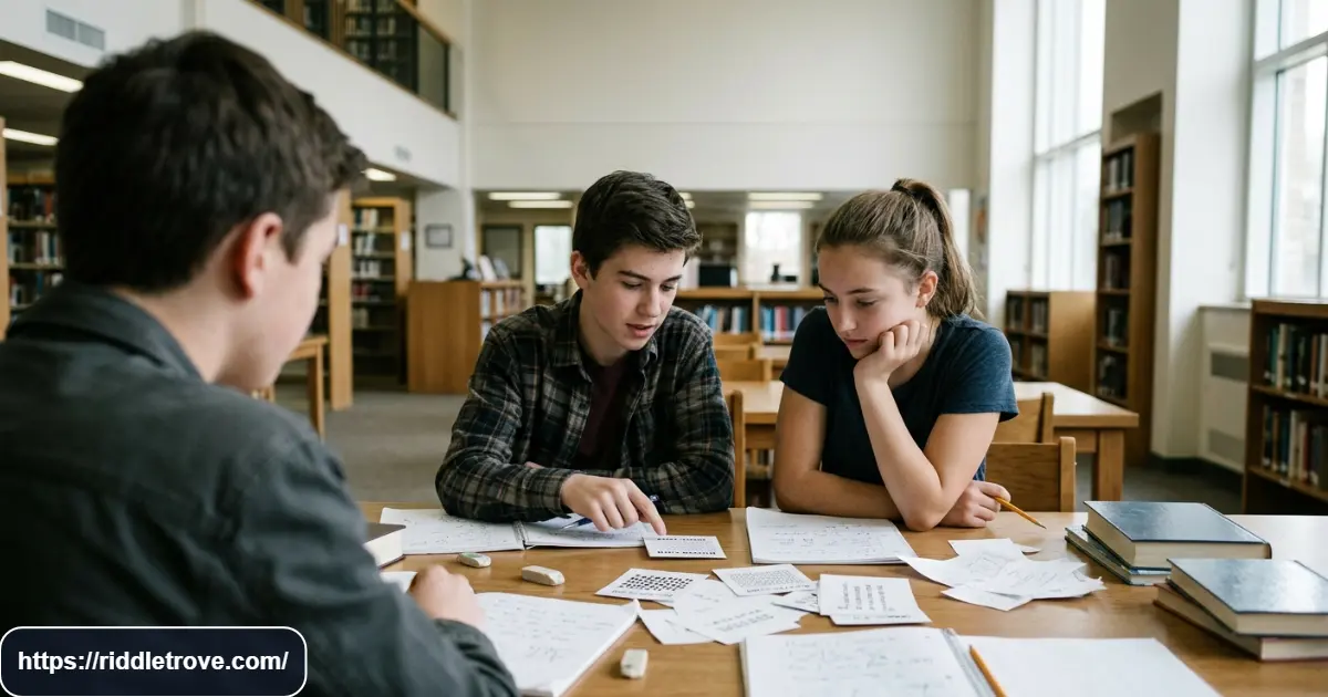 Teenagers thinking carefully while solving tricky riddle cards