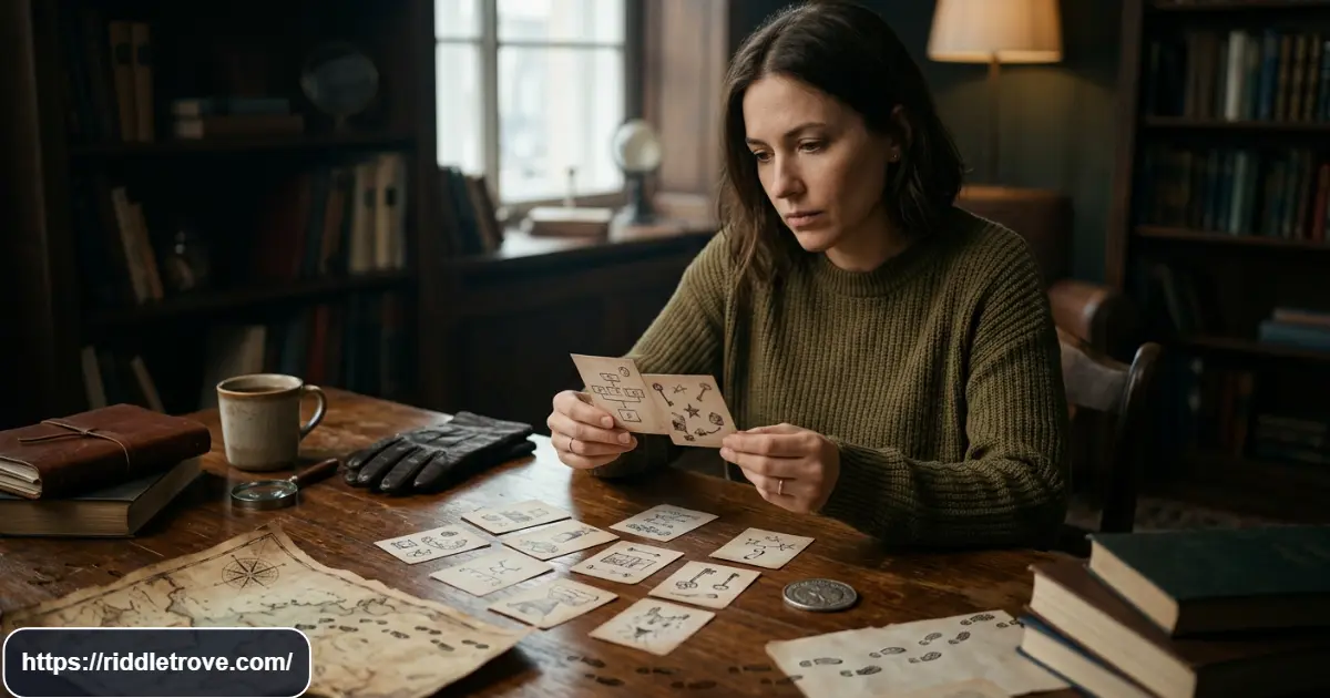 Puzzle enthusiast thinking through tricky riddles at a quiet table