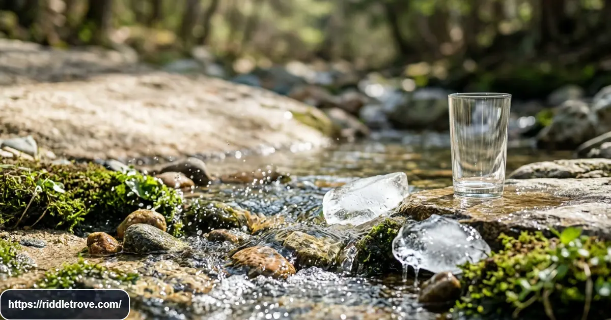 Clear flowing water with ice and droplets representing water riddles